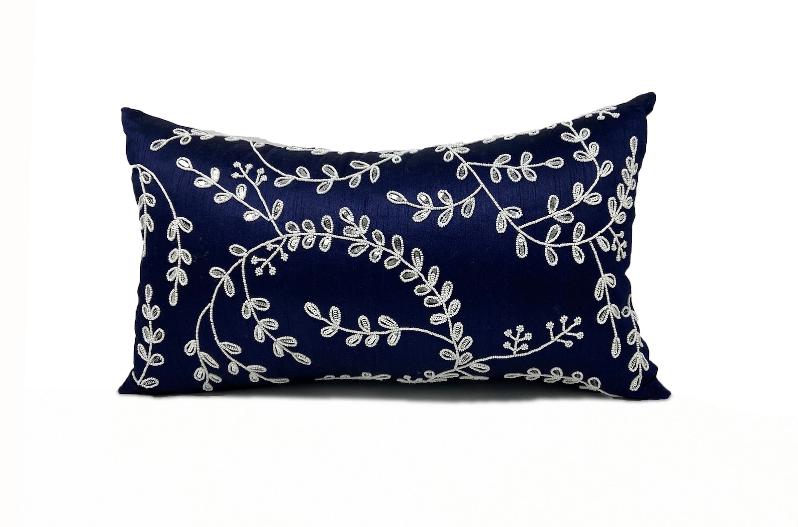 Navy Blue Throw Pillows Bead Sequin Leaves Pillow silk - Etsy