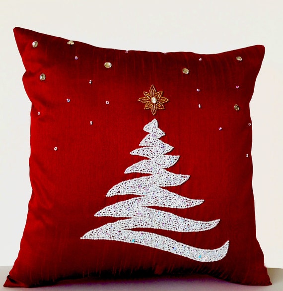 Christmas Pillows Christmas Throw Blue & Gold Christmas Tree Throw Pillow