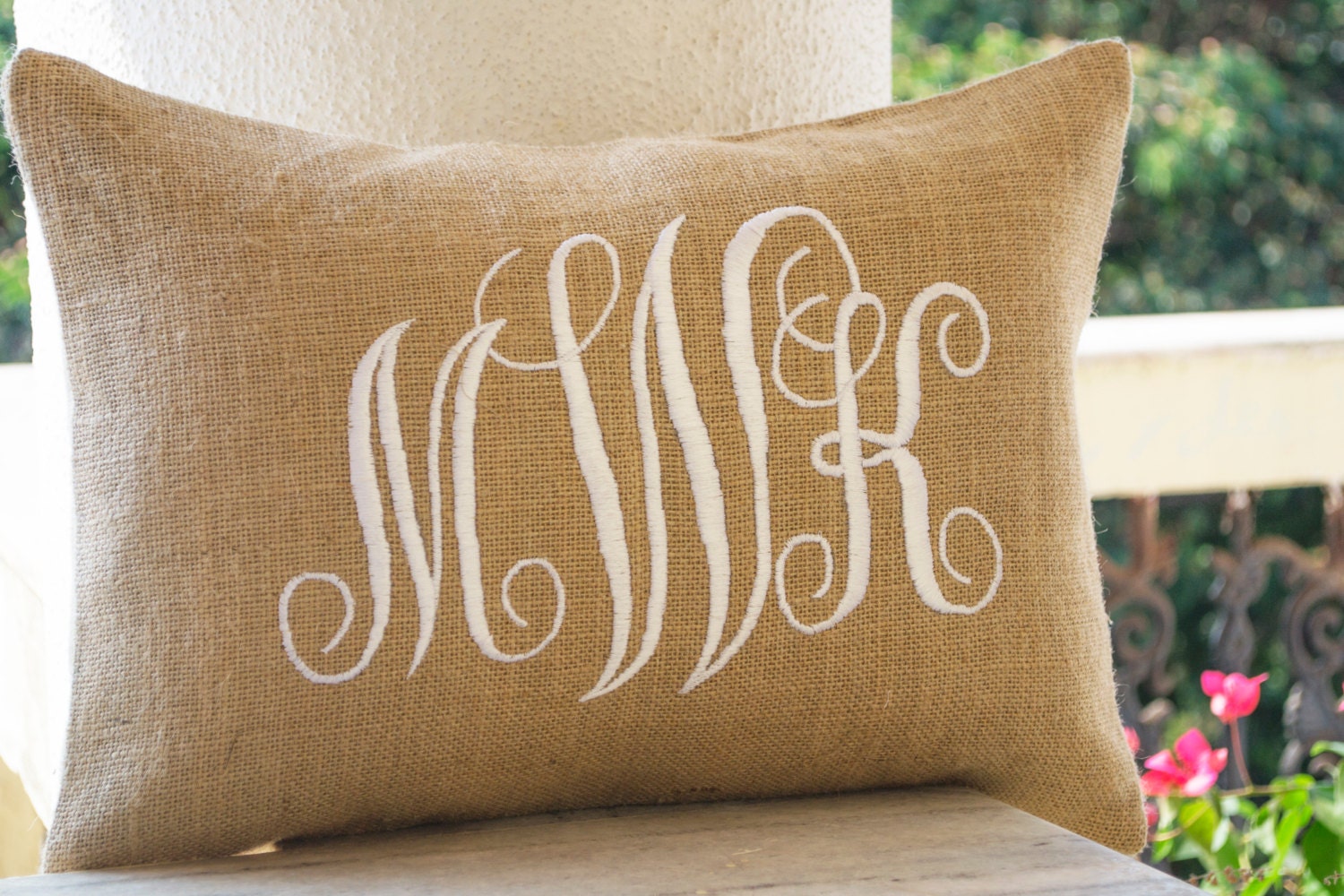Burlap Monogram Pillows Cover Custom Lumbar Monogram Pillow Etsy