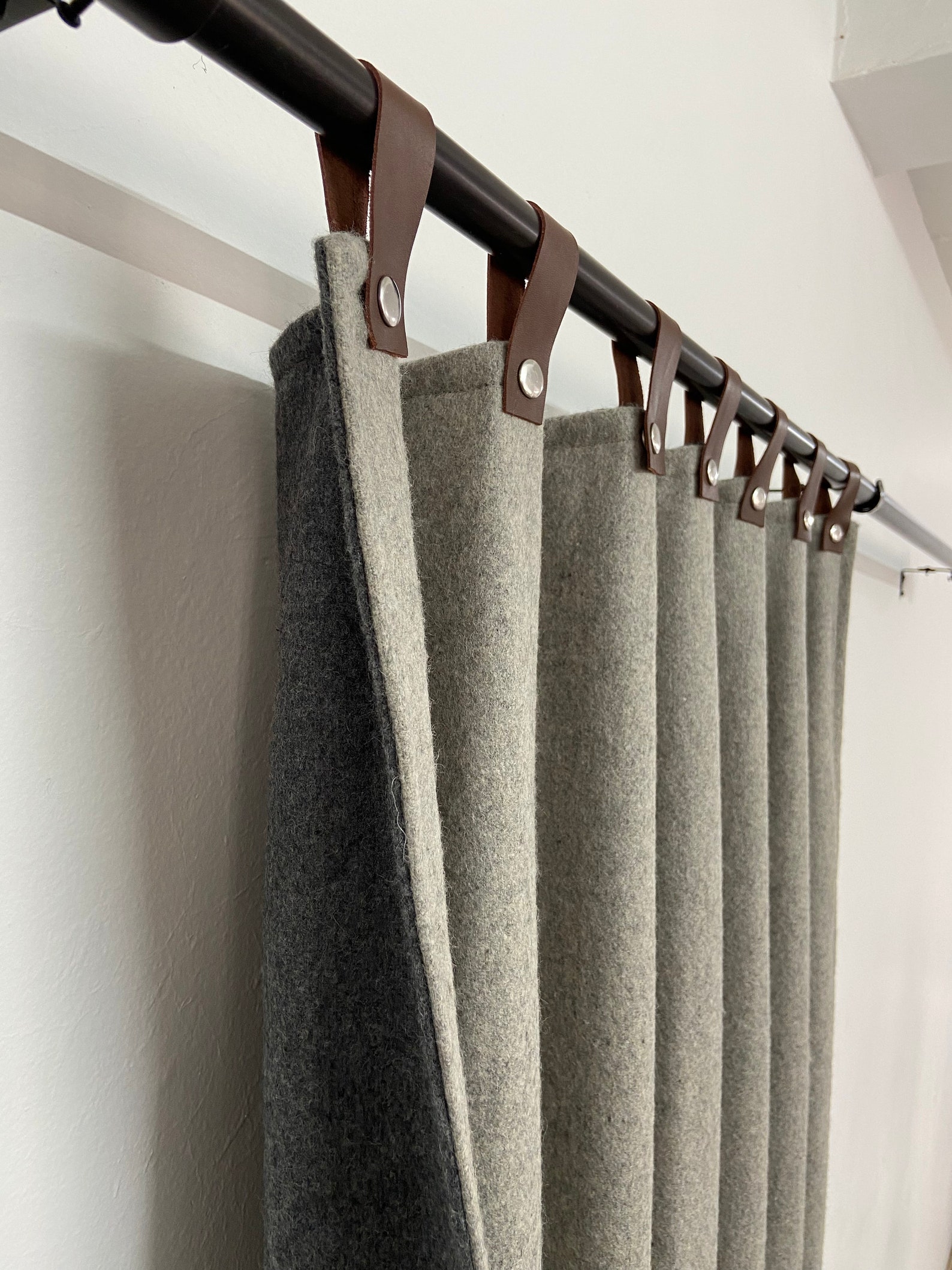 Two Tone Double Layer Wool Felt Curtains Winter Drapes 99 Etsy
