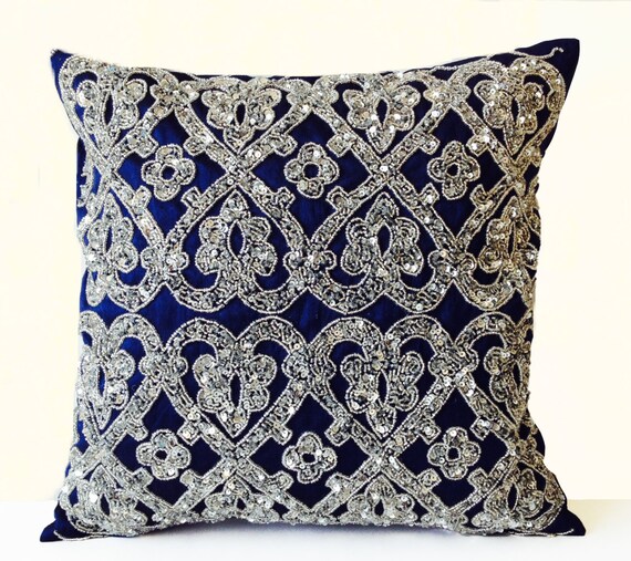 silver beaded pillow