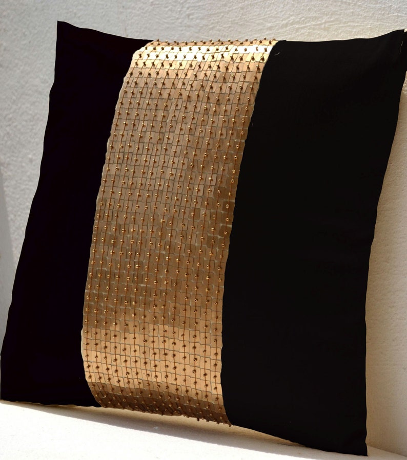 Black pillow covers Gold silk throw pillow Black gold Etsy