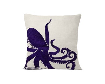 Blue Octopus Pillow, Nautical Decor, Marine Animal Pillow Cover, Nautical Pillow, Sea Pillow Cushion, Housewarming Gift, Navy Octopus Pillow