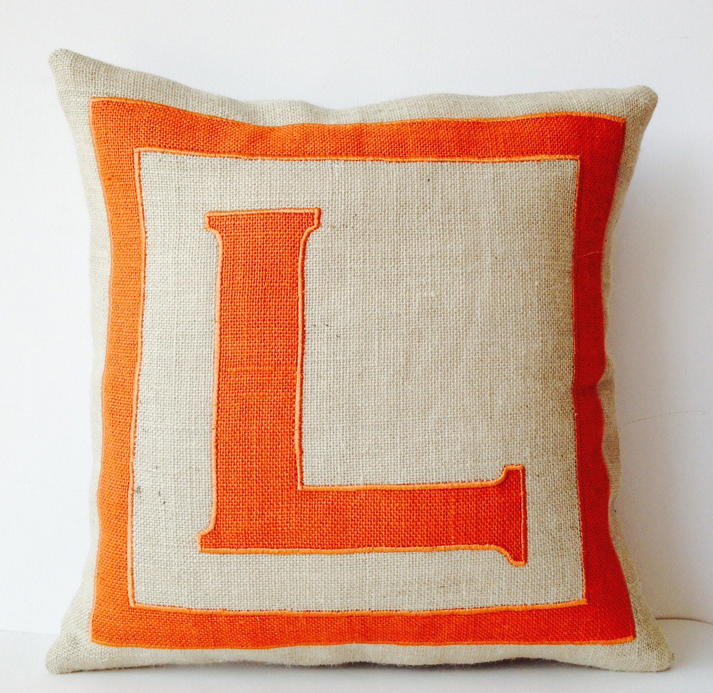 Personalized Monogram Throw Burlap Pillows Orange Burlap Etsy