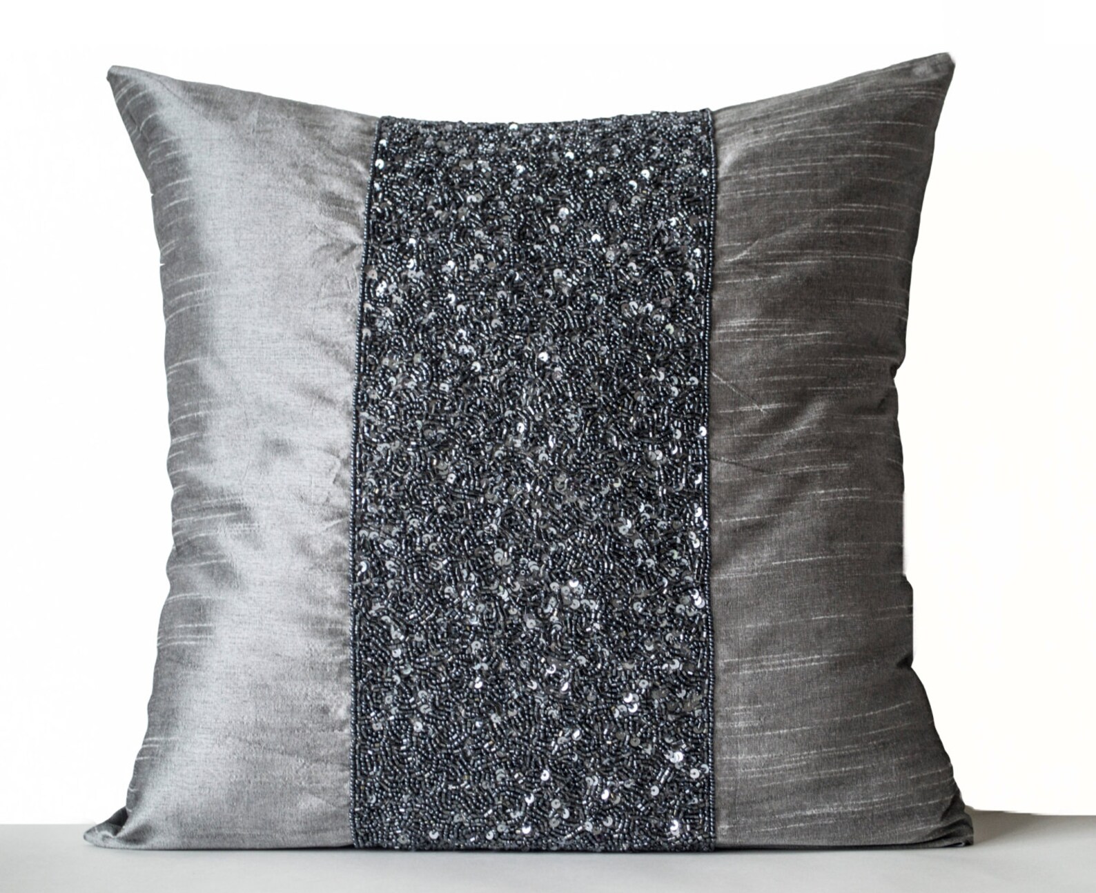 Grey beaded Lumbar Pillows Grey Silk Metallic Pillow cover Etsy