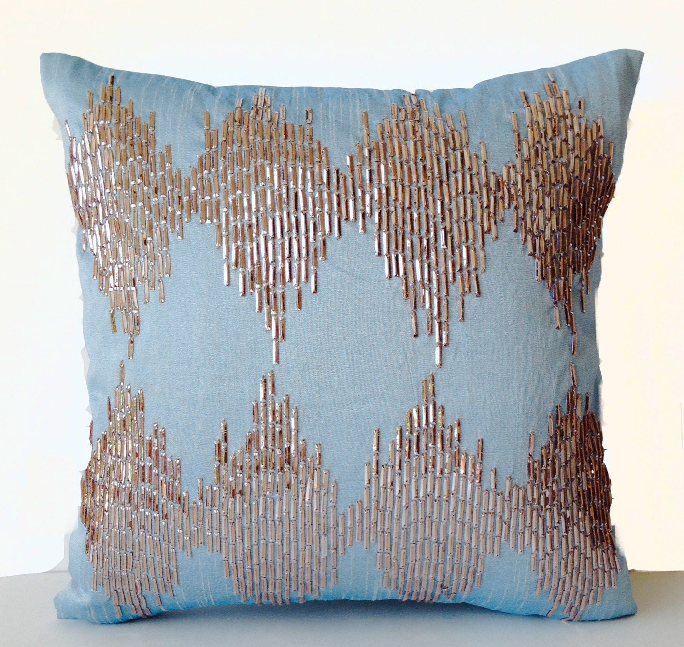 Blue Decorative Pillow Cover Metallic Blue Sequin Pillow Etsy