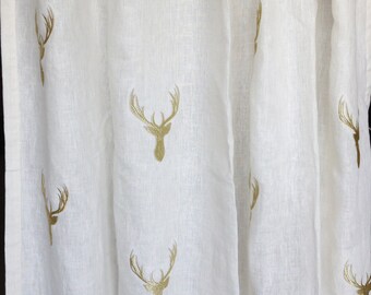 Christmas Curtain For Living Room, Ivory white curtains, deer curtains, ivory gold curtains, linen curtains, door drapes, window curtains