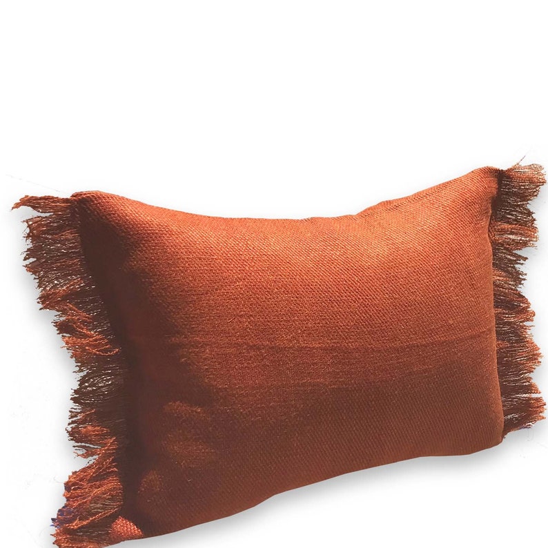Rust Orange Pillow Cover Linen Burlap Pillow Cover Fringe ...