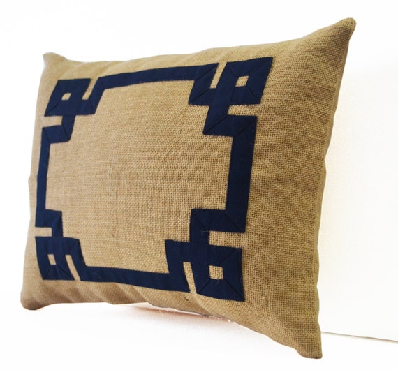 Greek Key Pillow Cover, Burlap Throw Pillows, Geometric Pillows, Back Pillow  for Chair, Rustic Decor, Cottage Decor, Lumbar Pillow 