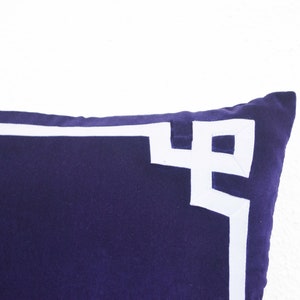 Purple Pillow, Purple Plush Pillow, Greek Key Pillow, Velvet Throw Pillow, Purple Velvet Cushion, Purple White Pillow