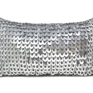 Decorative Throw Pillow Cover, Cascading Silver Sequin Pillow, Silver Pillow, Grey Pillows, Silver Sequin Pillowcase, Disco sequin cushion