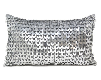 Decorative Throw Pillow Cover, Cascading Silver Sequin Pillow, Silver Pillow, Grey Pillows, Silver Sequin Pillowcase, Disco sequin cushion