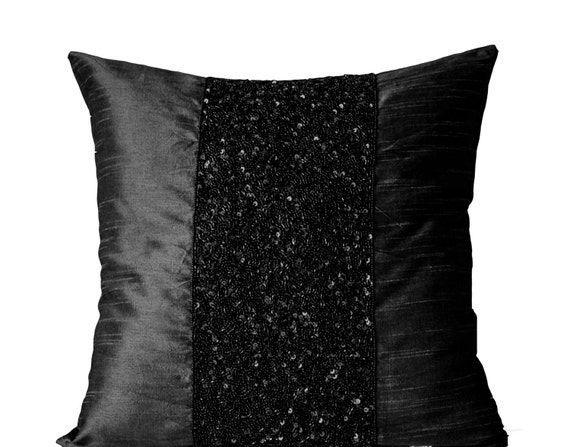Black Beaded Pillows Black Silk Pillow Covers Black Euro Etsy