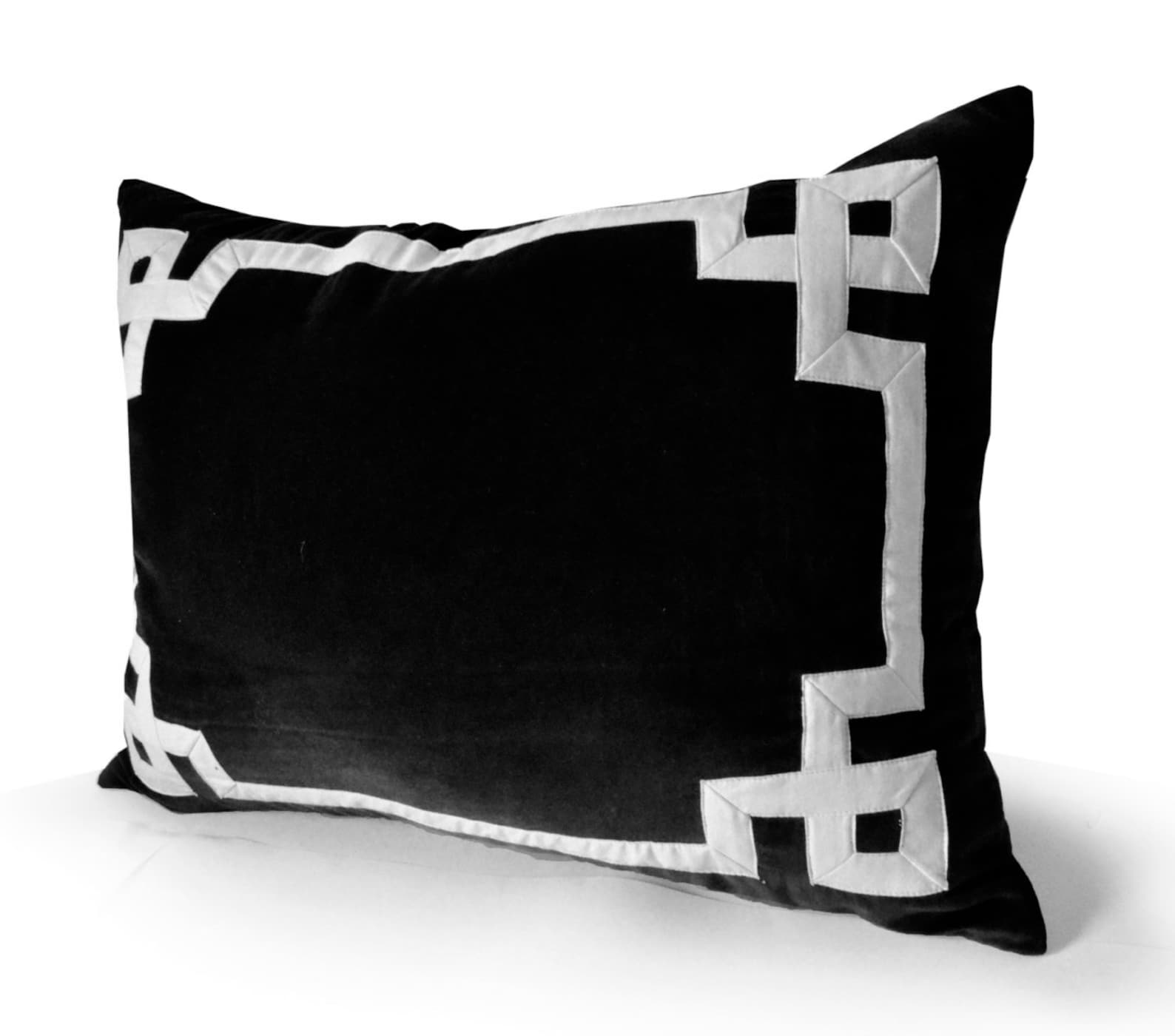 Black Velvet Pillow Throw Pillow Cover Greek Key Trim Etsy