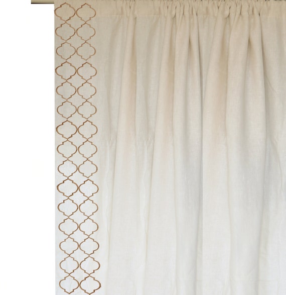 Ivory Linen Curtains Beige Trellis Embroidery Curtain Custom Image 0