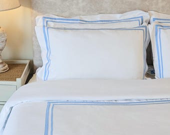 Custom Trimmed Duvet Cover Set, 400TC Cotton Bedding, US UK AU Sizes, Minimalist Bordered Bedset, Luxury King Queen Cal King Bedspread Set