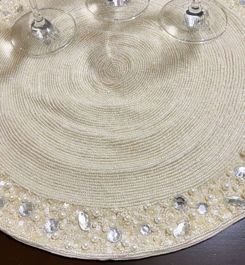 Ivory Beaded Placemats off White Crystal Placemat Set Hand Etsy