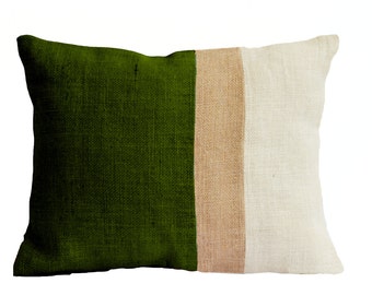 Green Pillow covers, Green lumbar pillows,  Burlap Pillow, Color block pillow, Decorative cushion covers,  Wedding gift, Mother's Day Gift