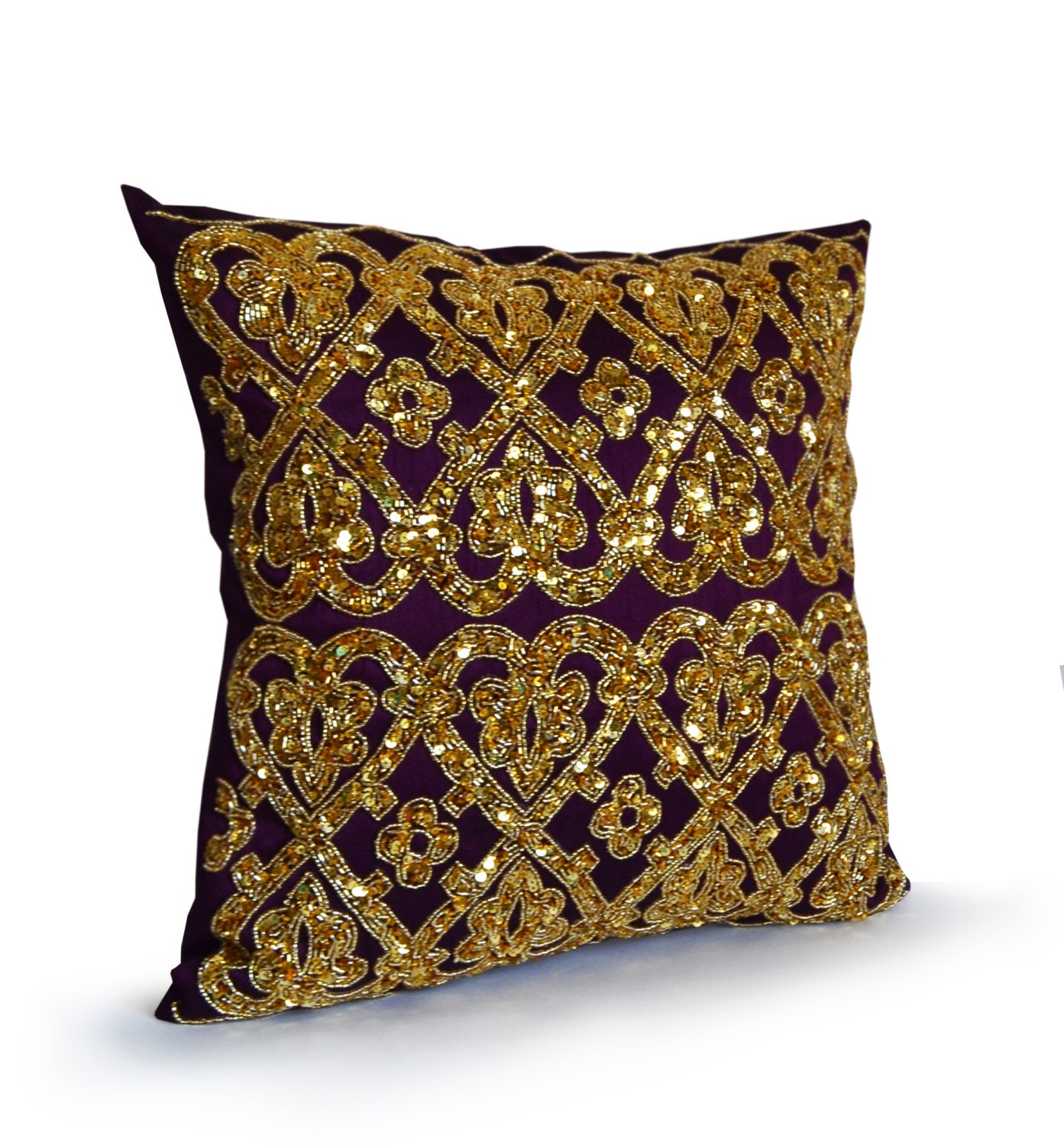 Purple Gold Throw Pillows Gold Bead Pillow Silk Pillow Etsy