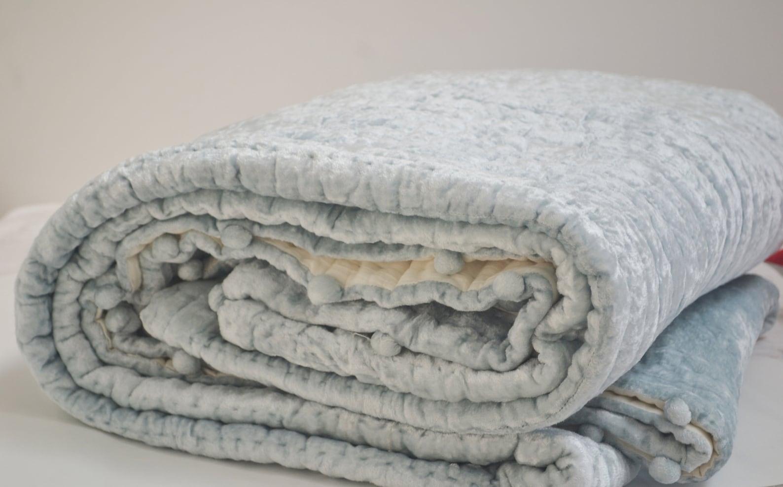 Blue Gray Velvet Cotton Quilt Ice Blue Blanket Pick Stitch Etsy