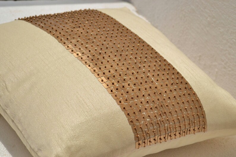 Sequin Throw Pillows, Gold Pillow Covers, Cream Silk Pillow, Faux Silk