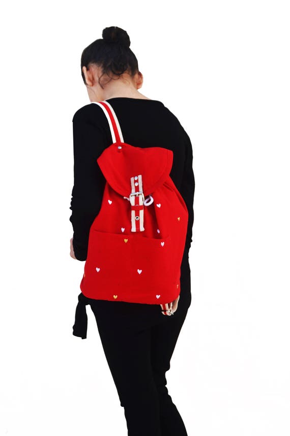 Red Backpack Embroidered Bag for Girls Women's Satchel Etsy