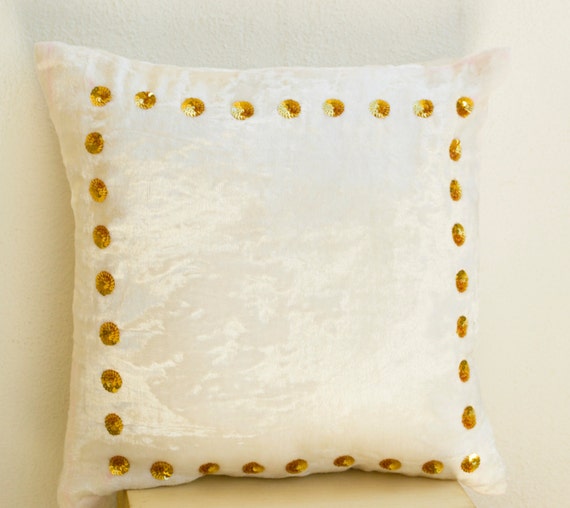 Items similar to Ivory White Velvet Pillow Holiday Decor Gold Sequin