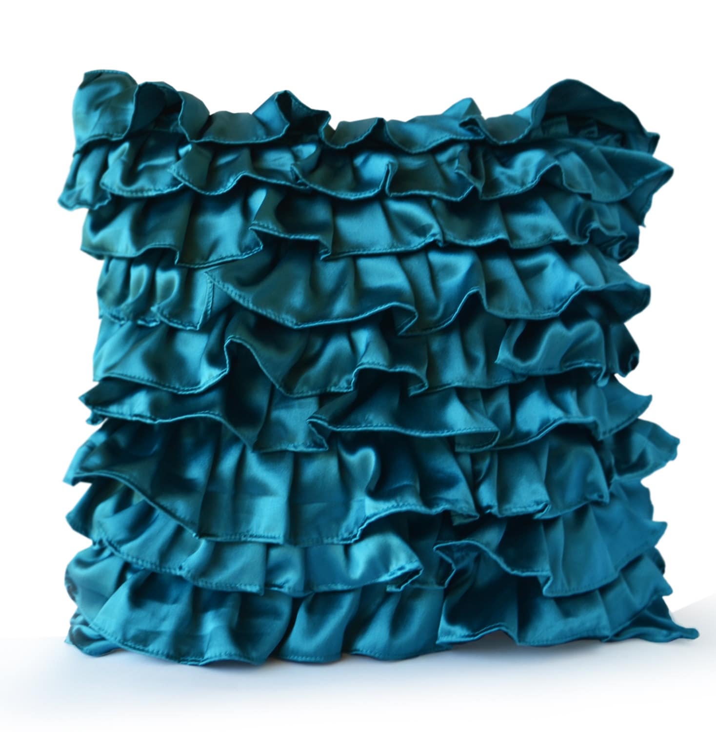 Teal Satin Ruffle Pillow Decorative pillow Teal Ruffle throw Etsy