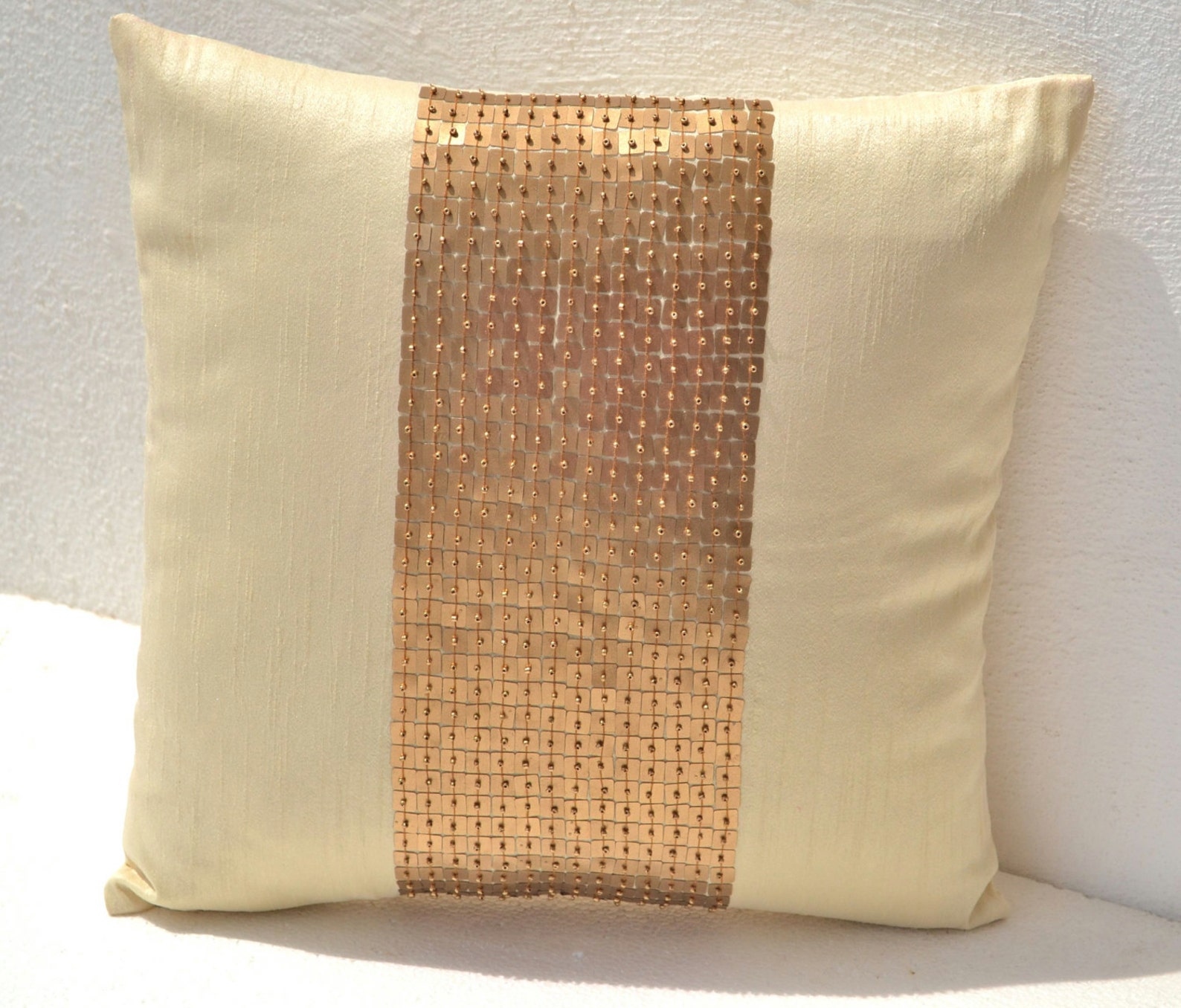 Gold Pillow Cream Silk Pillow Silk Cushion Gold Cushion Etsy