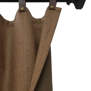 Brown Herringbone Wool Curtains With Brass Snap Buttons, Window Curtains And Door Curtains, Winter Curtains, Custom Made Thermal Curtains