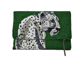 Handmade Leopard Beaded Clutch Purse | Animal Statement Evening Bag | Vintage Party Purse | Her Gift - Anniversary bag, cocktail clutch