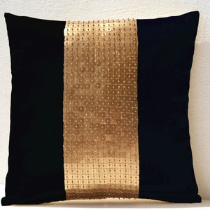 Decorative Throw Pillow, Black gold color block Pillow, Gold Accent Pillow, Sequin Pillow, Black Decor, Housewarming Gifts, Anniversary gift