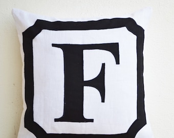 Monogram Pillow Cover, Initial Pillow, Block Letter Pillow, Personalized Anniversary Gift, Monogram Pillow, Black White Pillow Birthday Gift