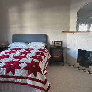 Handmade Red White Patchwork Quilt, Custom Cotton Bedspread, Geometric Star Quilt, Hand Quilted Bedding, Farmhouse Christmas Bedroom Décor