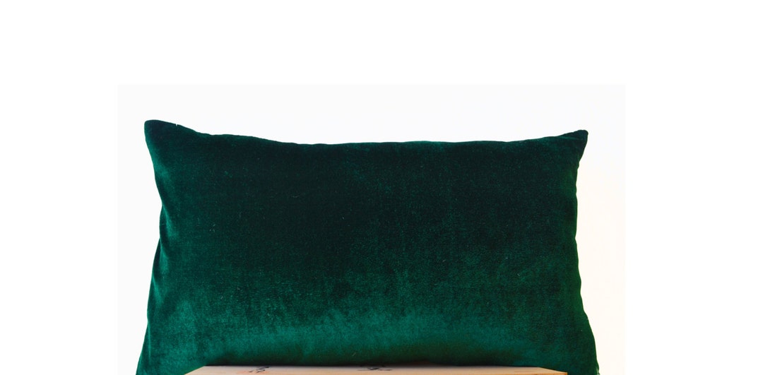 Emerald Green Lush Velvet and Oatmeal Linen Pillow Case, Emerald Green