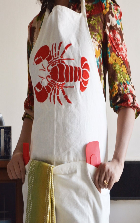 Red Lobster Apron Embroidered Full Apron Cook Apron Etsy