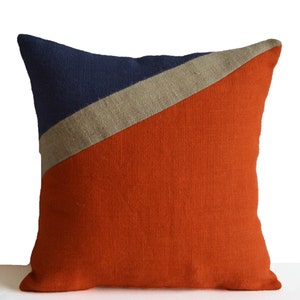 Burlap Pillow Cover Nautical Pillow Oceanic Orange Blue | Etsy