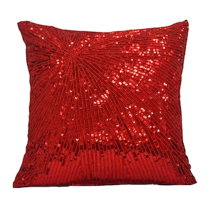 Red Sequin Throw Pillow Covers, Red Pillow Cover, Deep Red Pillow Cover, Euro Shams, Christmas Gift, Merry And Bright Christmas Decor