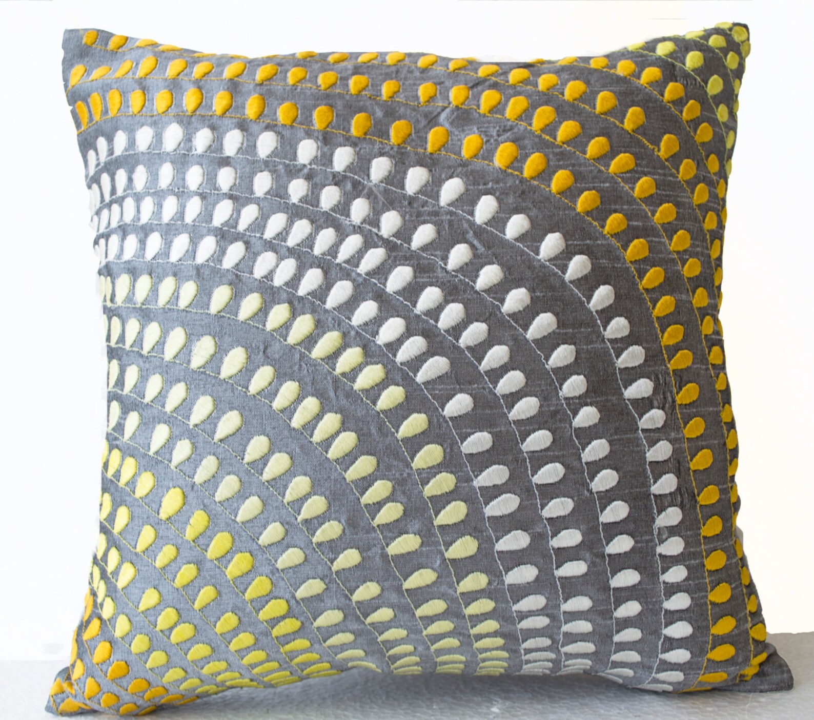 Silk Pillow Covers Grey Silk With Yellow White Embroidered Etsy