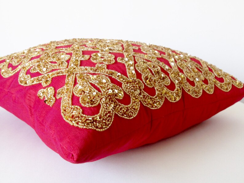 Hot Pink Gold Pillow Covers Fuchsia Gold Pillow Cover Gold Etsy