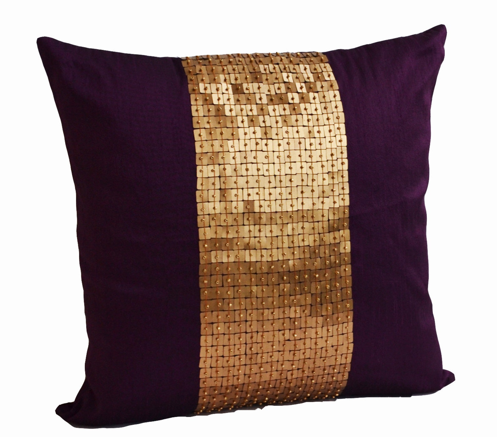 Dupioni Art Silk Covers Purple Pillow Cover Gold Color Block Etsy