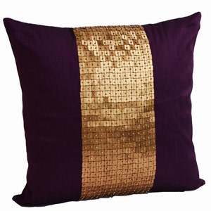 Dupioni Art Silk Covers, Purple Pillow Cover, Gold Color Block Pillow Cover, Sequin Cushion, Housewarming gift, Beaded Pillow, Wedding gifts
