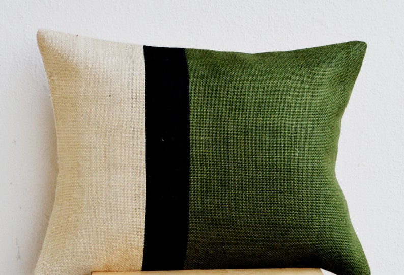 cottage decor pillow Mother/'s Day Gift Green Burlap Pillow Cover bold stripe pillows Lumbar Throw Pillow Cover Geometric Pillow