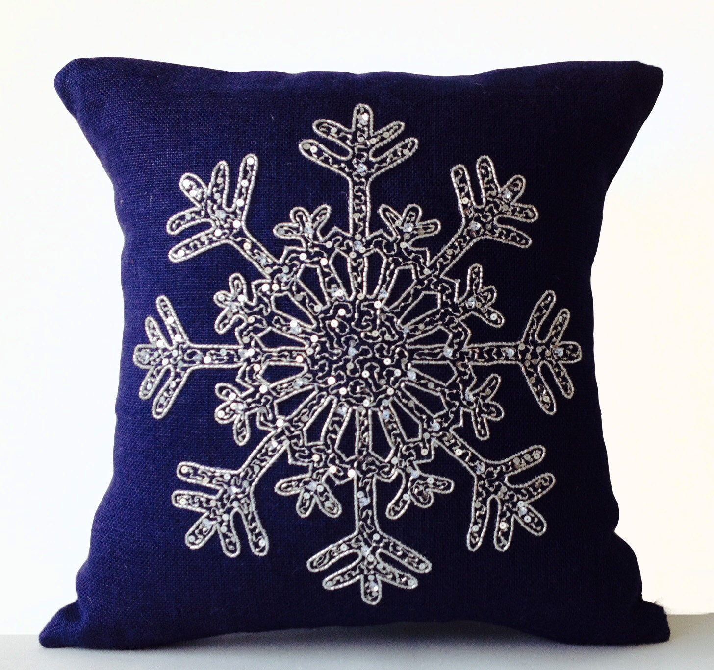 Navy Blue Snowflake Pillow Covers Burlap Pillow Throw