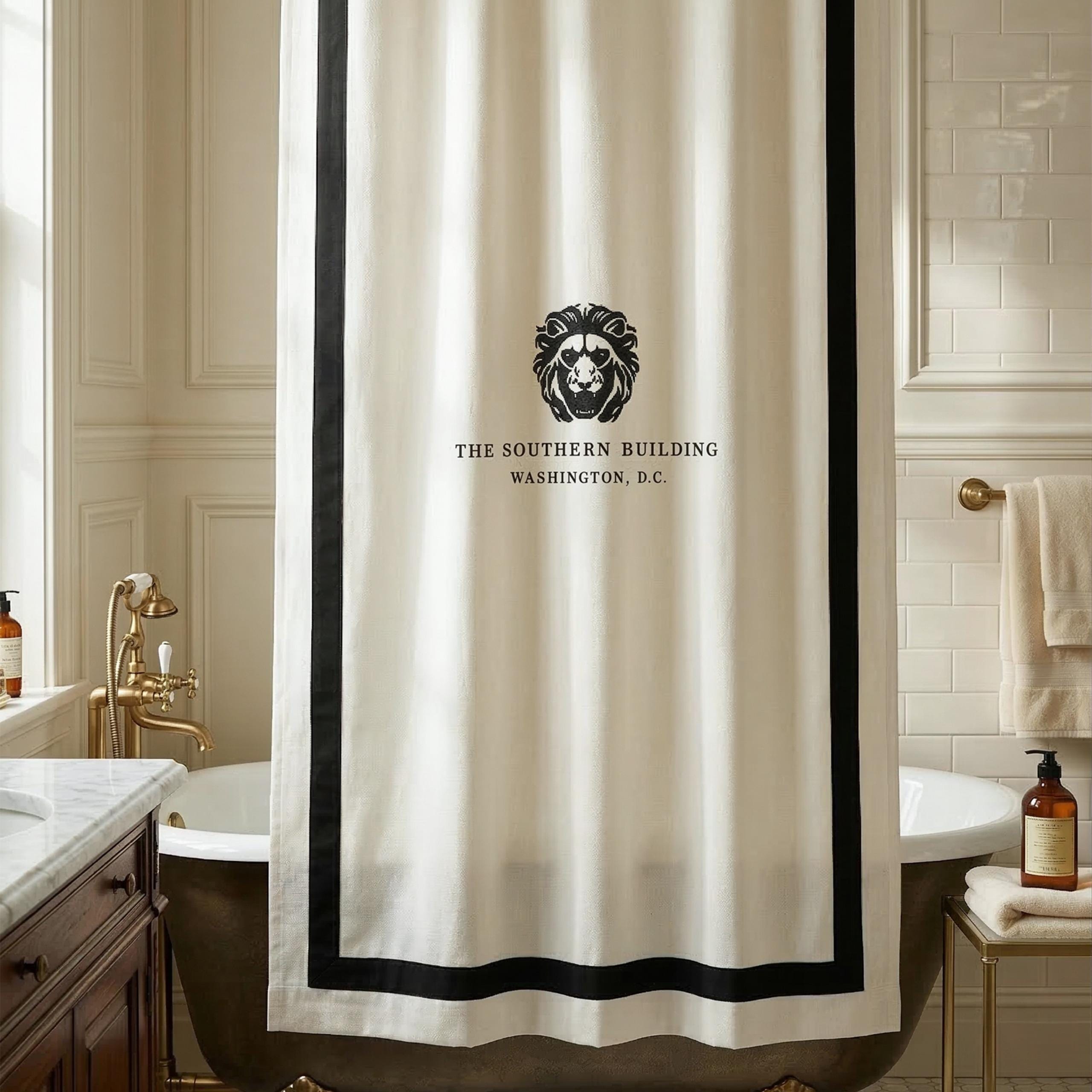Personalized Ivory Shower Curtain With Black Trim: Monogrammed Shower