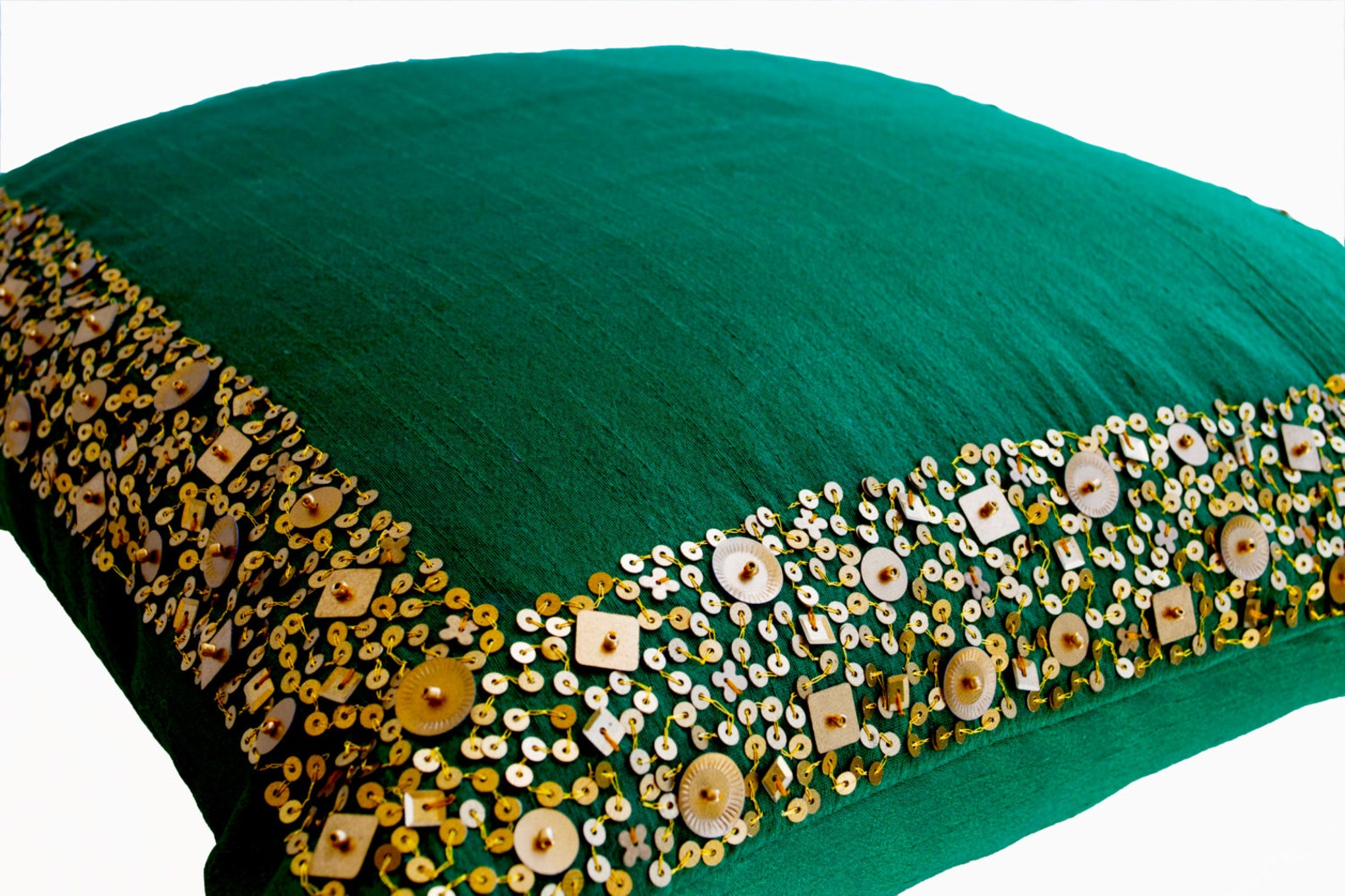 Throw Pillows Emerald Green Cushion With Gold Sequin Boarder Etsy