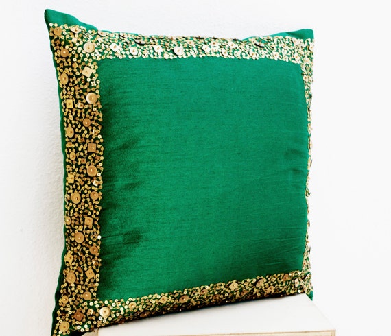 green and gold throw pillows
