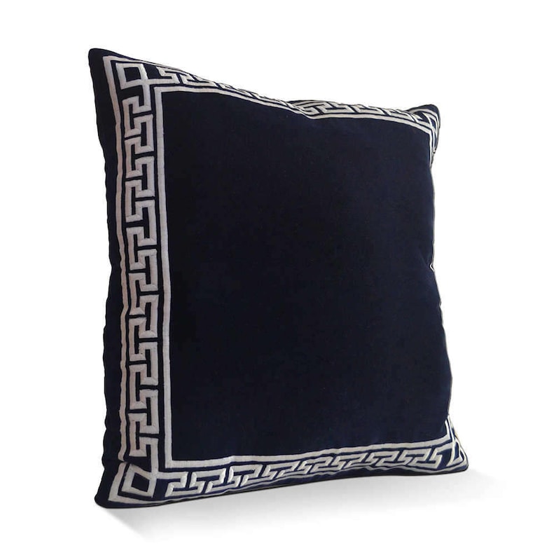 Ivory Velvet Pillow Cover Navy Greek Key Pillow Case Greek Etsy