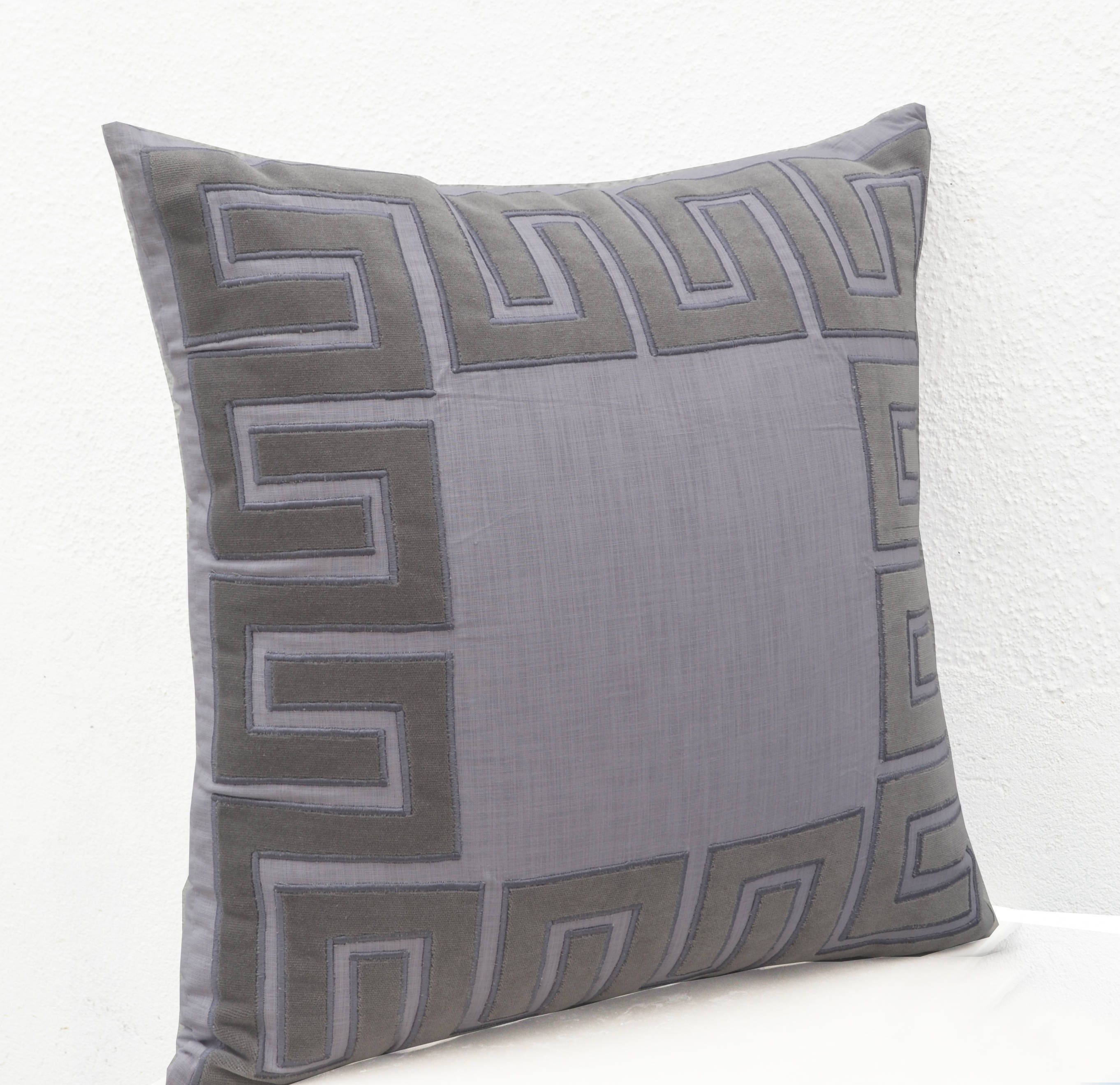 Greek Key Pillow Cover Grey Pillow Gray Pillow Gray Linen Etsy