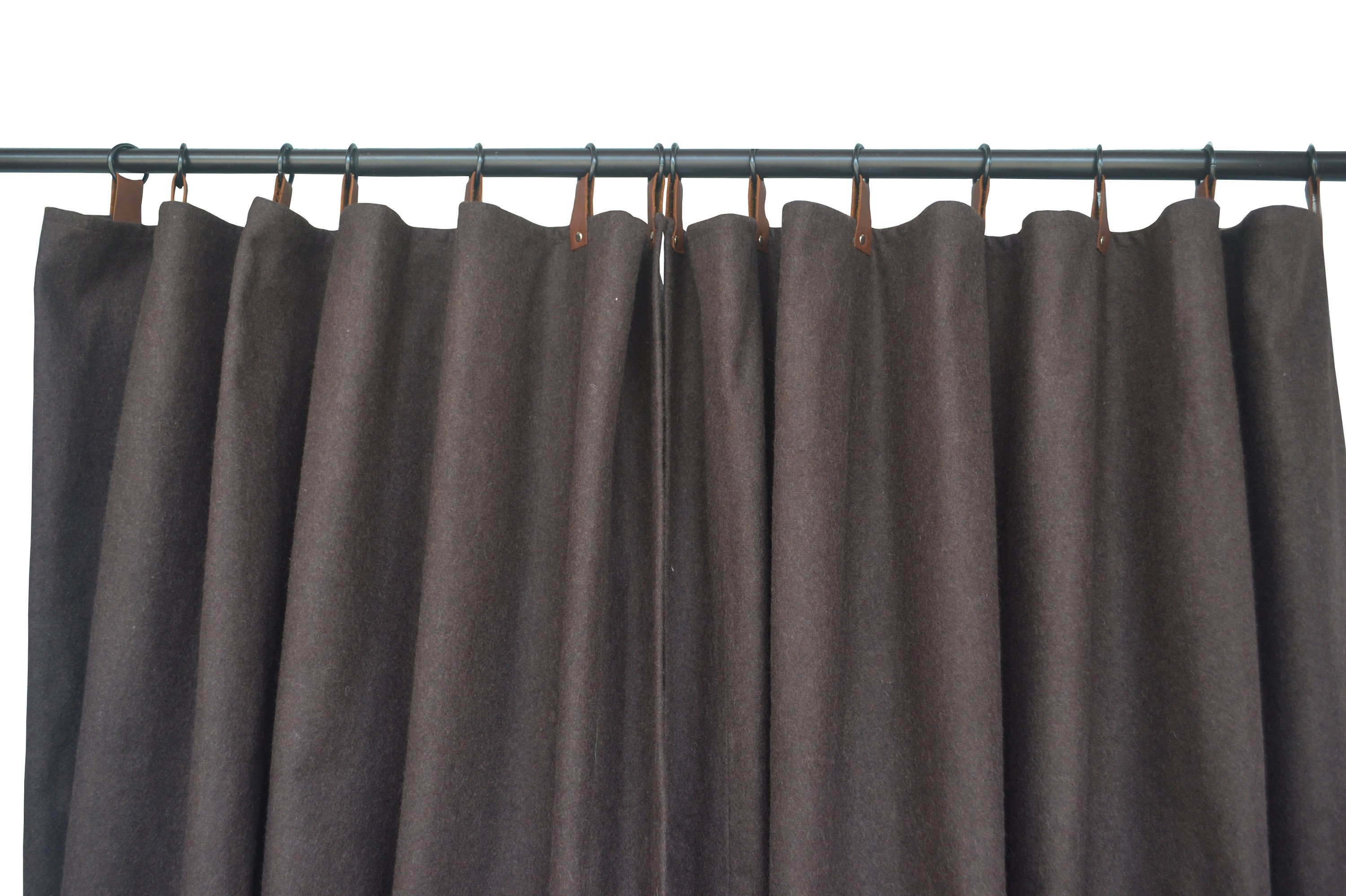 RV Curtains Brown Wool Felt Curtain With Leather Trim Living Etsy